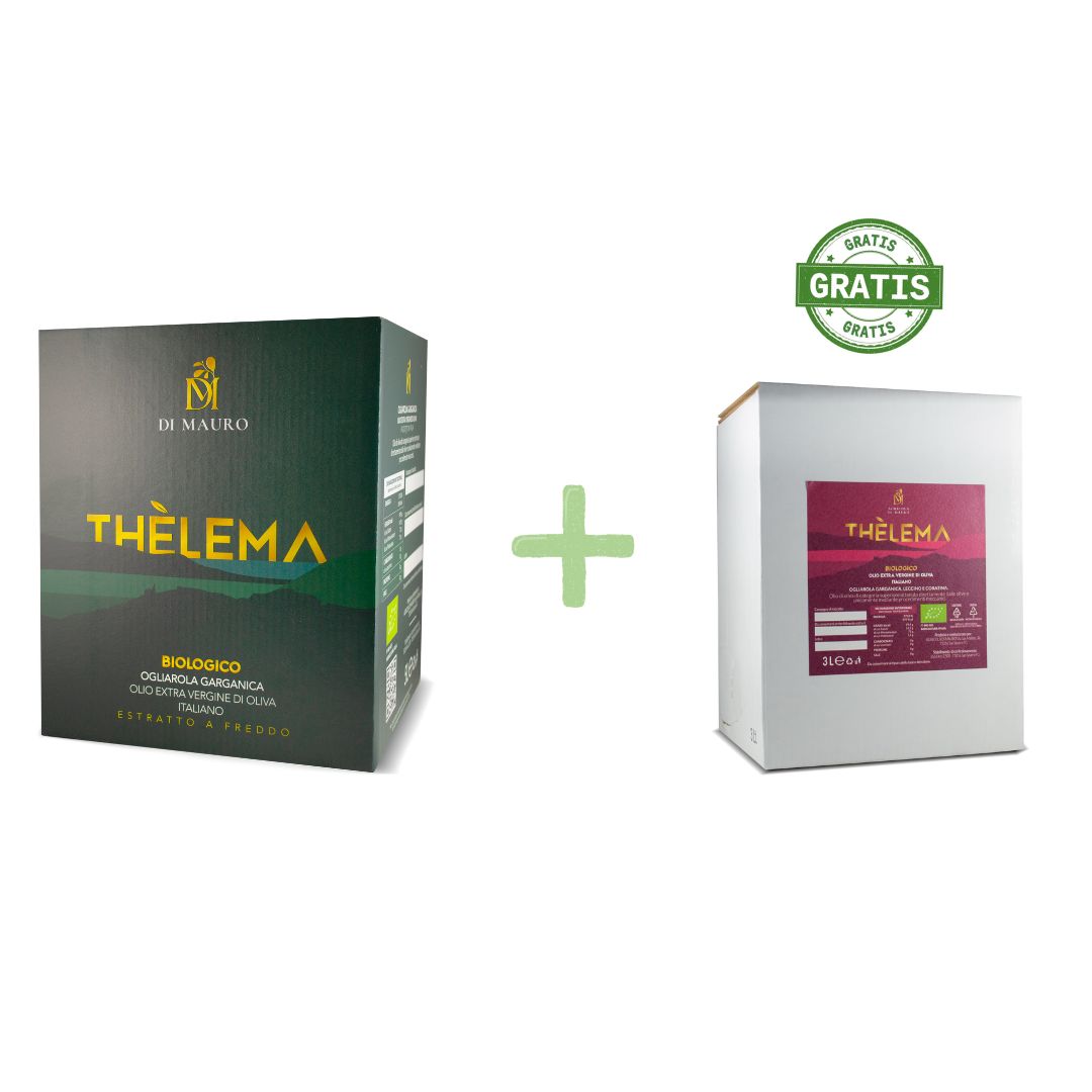 Thèlema Biologico Monocultivar Ogliarola Garganica - 5L + Thèlema Biologico Blend - Bag in box 3L in OMAGGIO